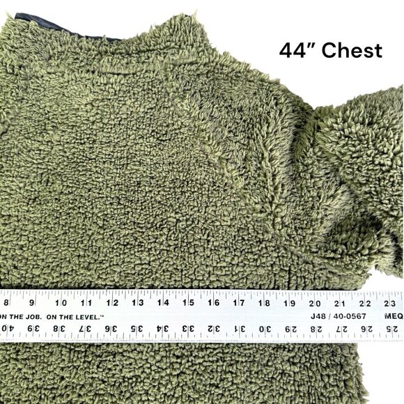 Signature Studio Army Green Fleece Sherpa Top Pullover Pockets Snap Neck Size L - Picture 10 of 12